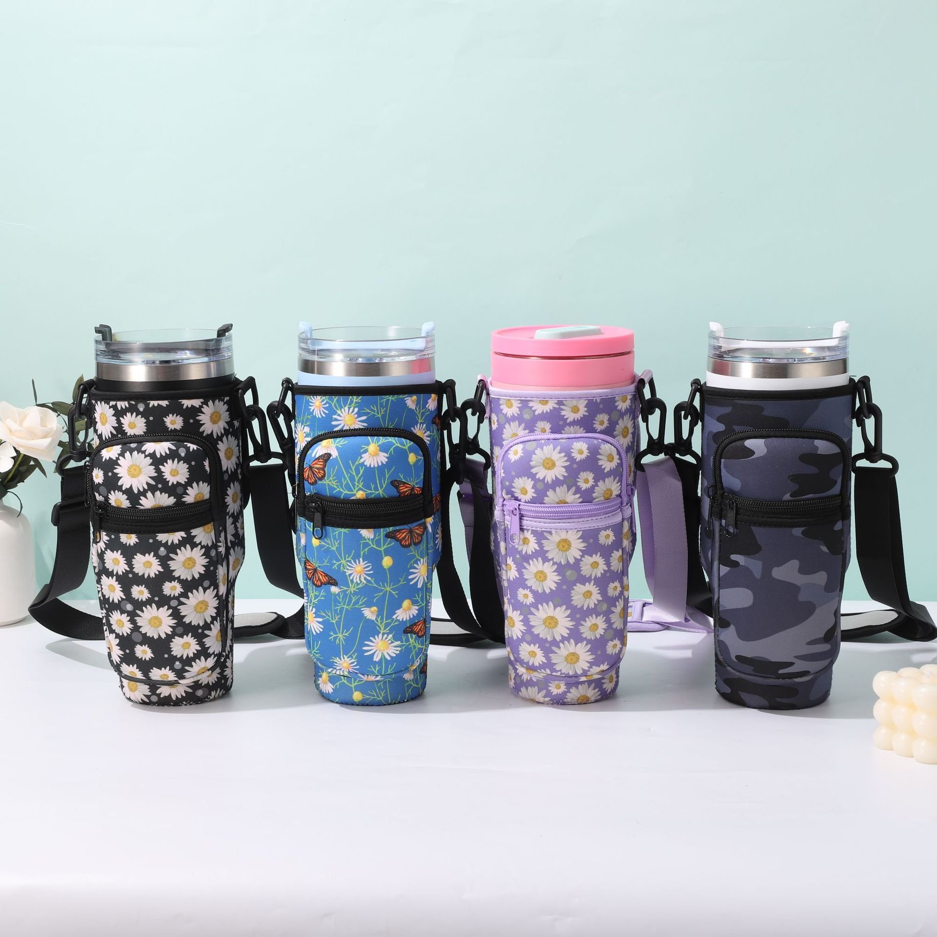 40oz Adjustable Shoulder Strap Hiking Bottle Sleeve Carrier Bag With Storage Bag Tumbler Holder for Water Bottles Accessories