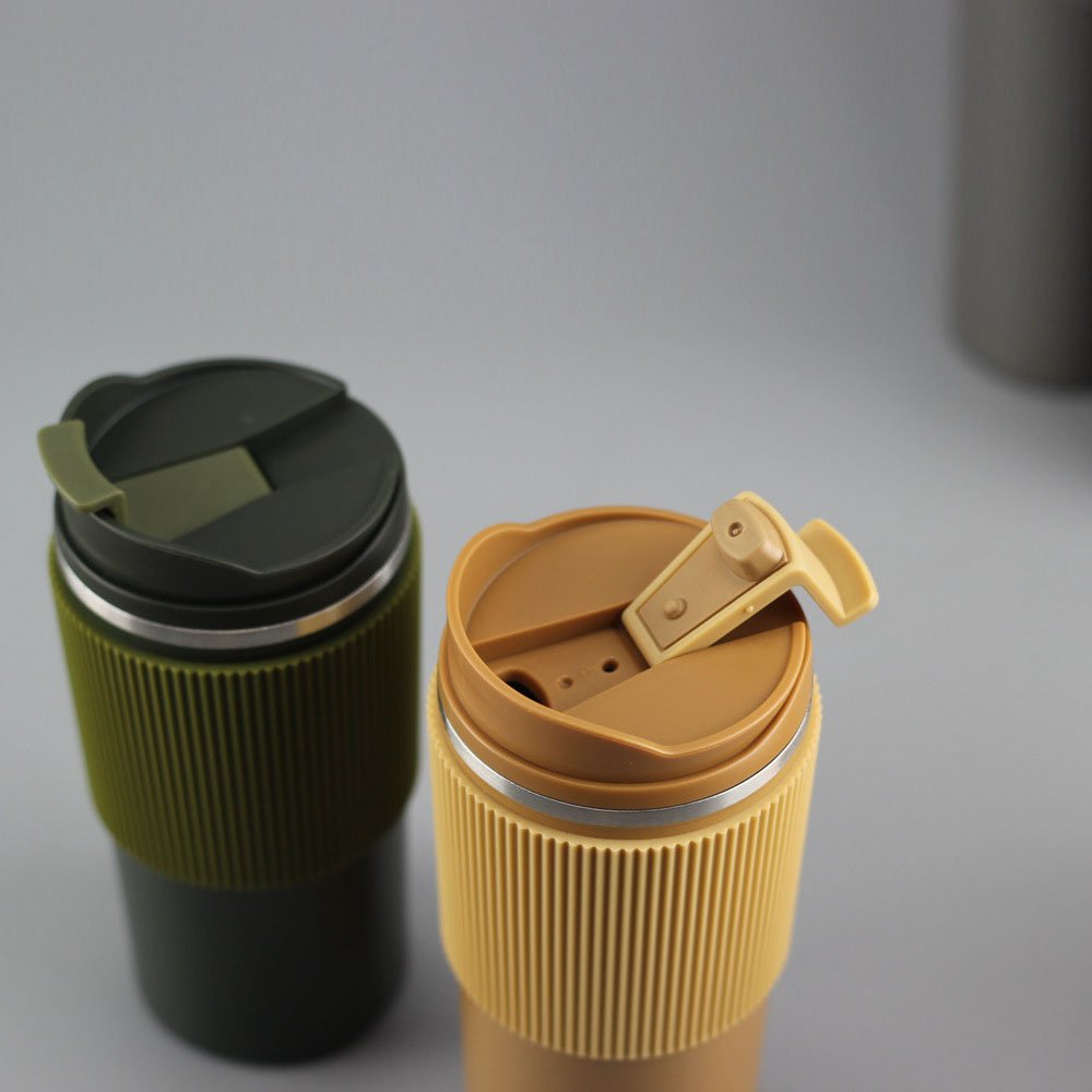 Wholesale Custom Logo Silicone Sleeve Coffee Mugs, Stainless Steel Vacuum Flask 450ML Reusable Coffee Cups