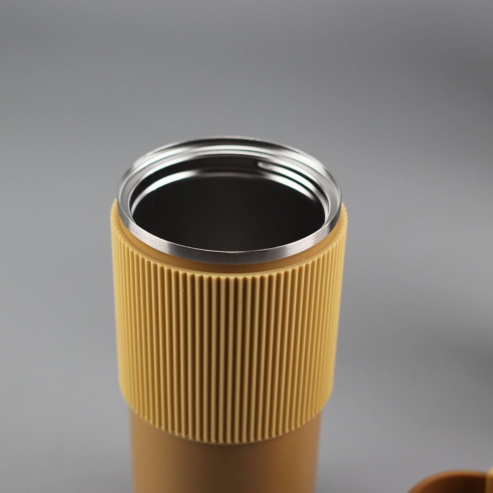 Wholesale Custom Logo Silicone Sleeve Coffee Mugs, Stainless Steel Vacuum Flask 450ML Reusable Coffee Cups