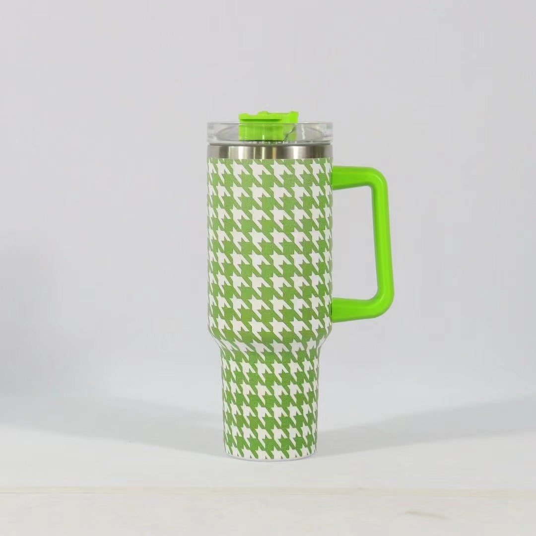 40 oz Adventure Stainless Steel Vacuum Checkered Pattern Travel Tumbler Mug With Handle