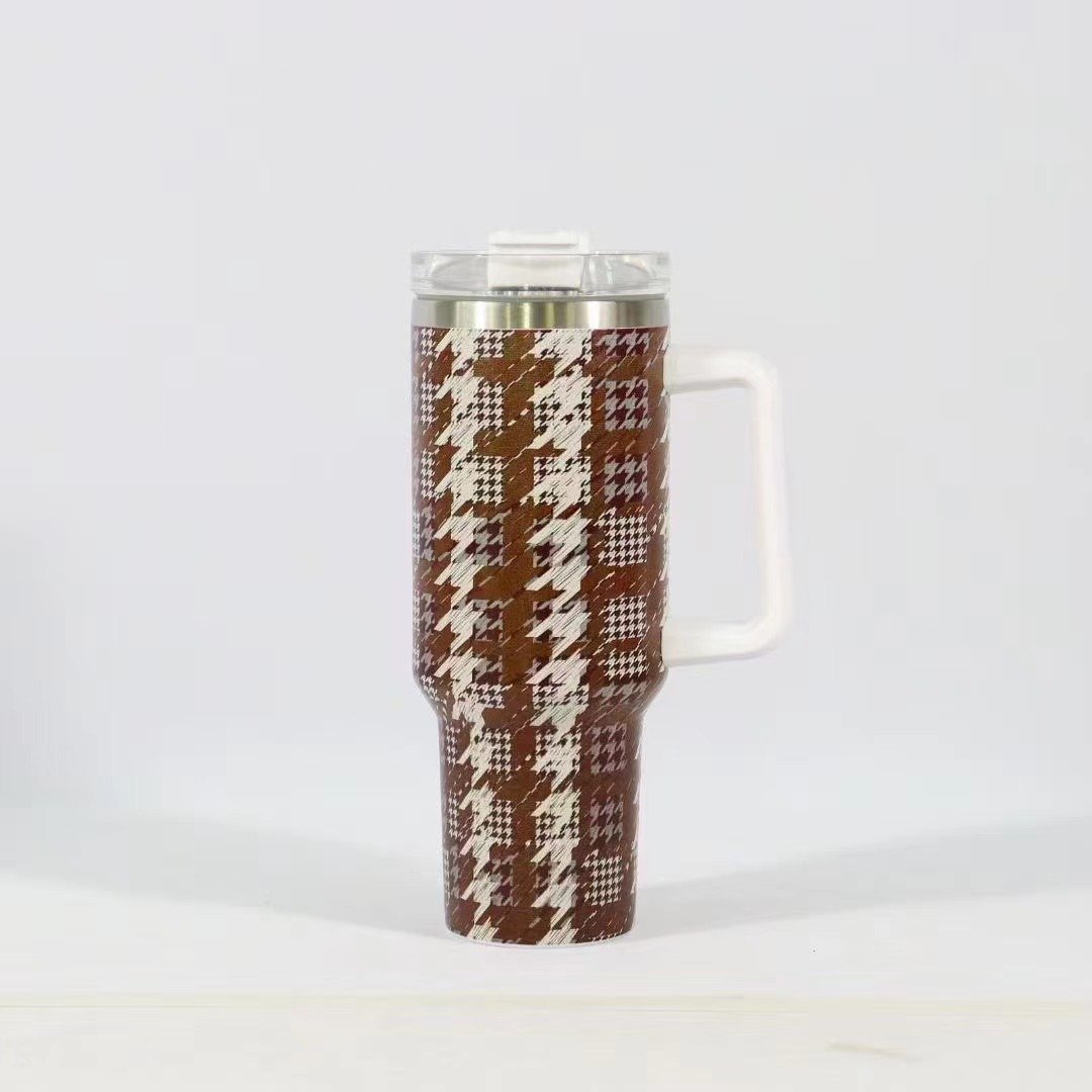 40 oz Adventure Stainless Steel Vacuum Checkered Pattern Travel Tumbler Mug With Handle
