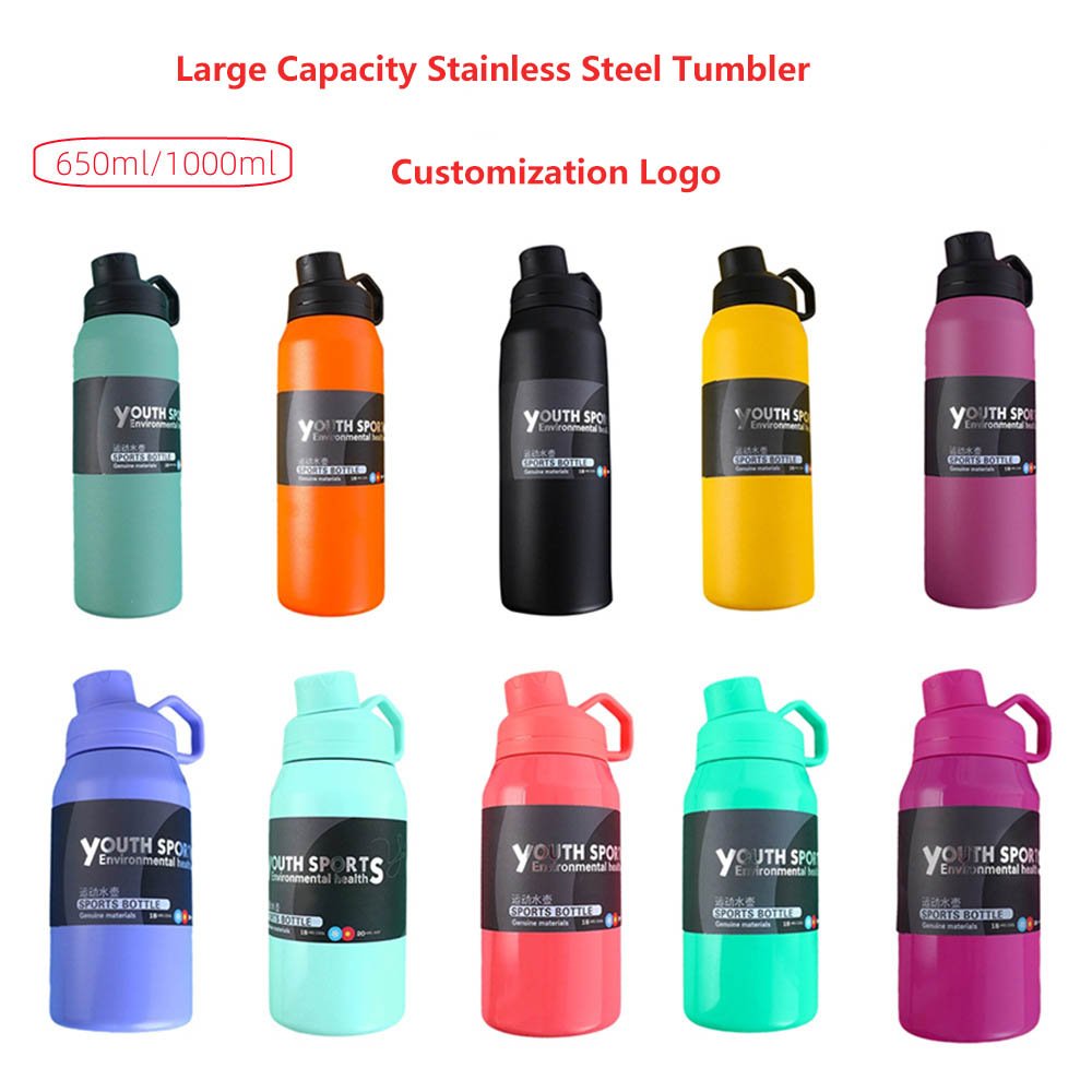 650ml 1000ml Sports Stainless Steel Custom Logo Water Bottle Vacuum Flask Bottle With Handle