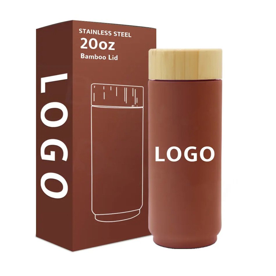 Hot Sale New Design 500ml Double Wall Stainless Steel Water Bottle Insulated Coffee Mug with Bamboo Lid