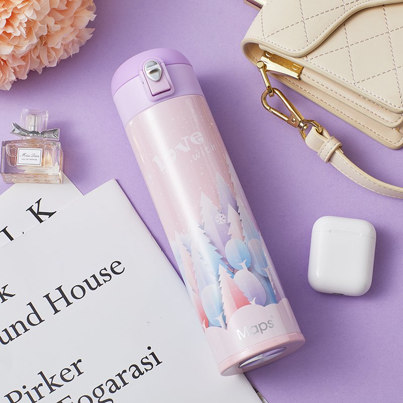 thermo bottle water stainless steel one touch bounce Insulated cup double Walled travel coffee mug personalised chilly bottle