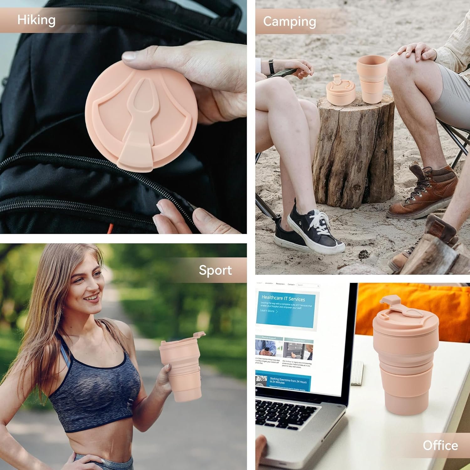 Reusable Silicone Collapsible Water Cup Portable Travel Coffee Mug Collapsible Silicone Coffee Cup with Lid
