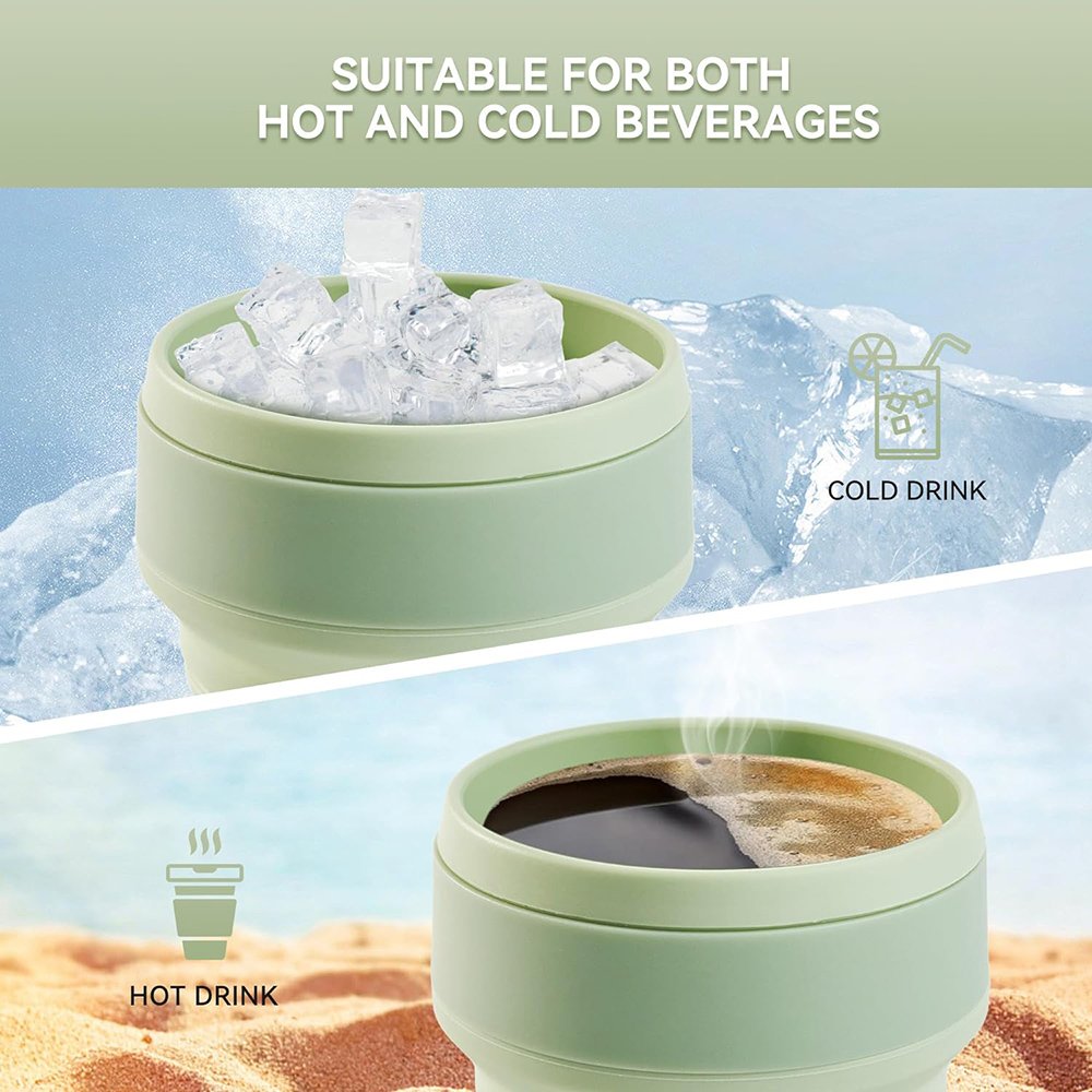 Reusable Silicone Collapsible Water Cup Portable Travel Coffee Mug Collapsible Silicone Coffee Cup with Lid