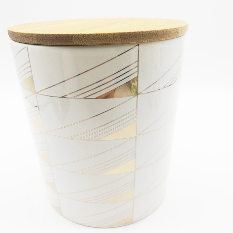 Porcelain with wooden lid cookie cover seal pot storage kitchen sealed jar ceramic Container bottles Customized simple pattern