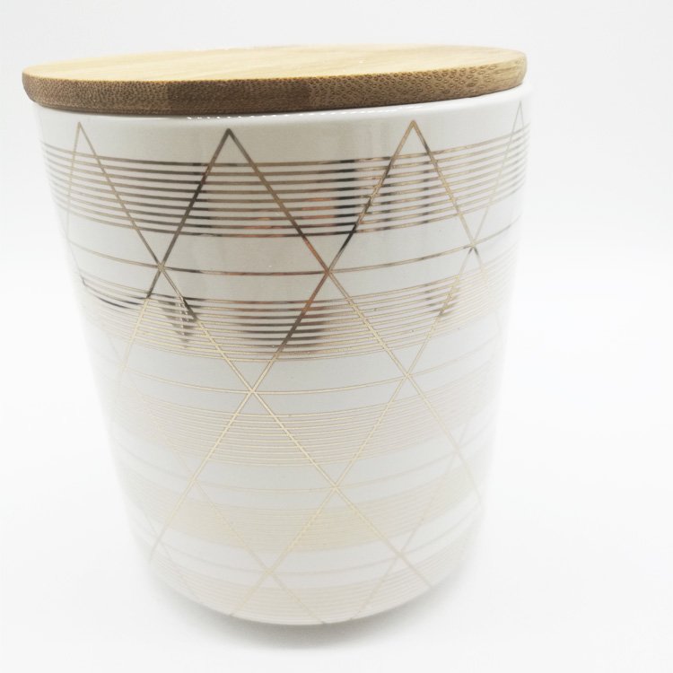 Porcelain with wooden lid cookie cover seal pot storage kitchen sealed jar ceramic Container bottles Customized simple pattern