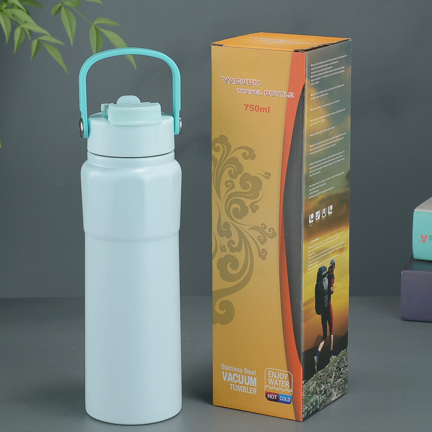 Design Stainless Steel Sports Water Bottle Double-Walled Vacuum Insulated Flask Camping Flask Reusable Water Purification Bottle