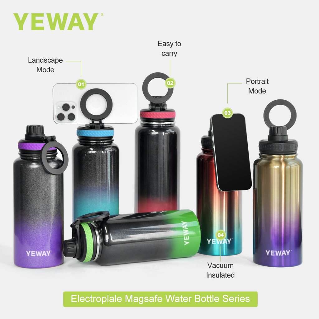 32oz Magnetic Lid Water Bottle White Sublimation Compatible with Mobile Phone Stand Holder with Mag Safe Water Bottle for yoga