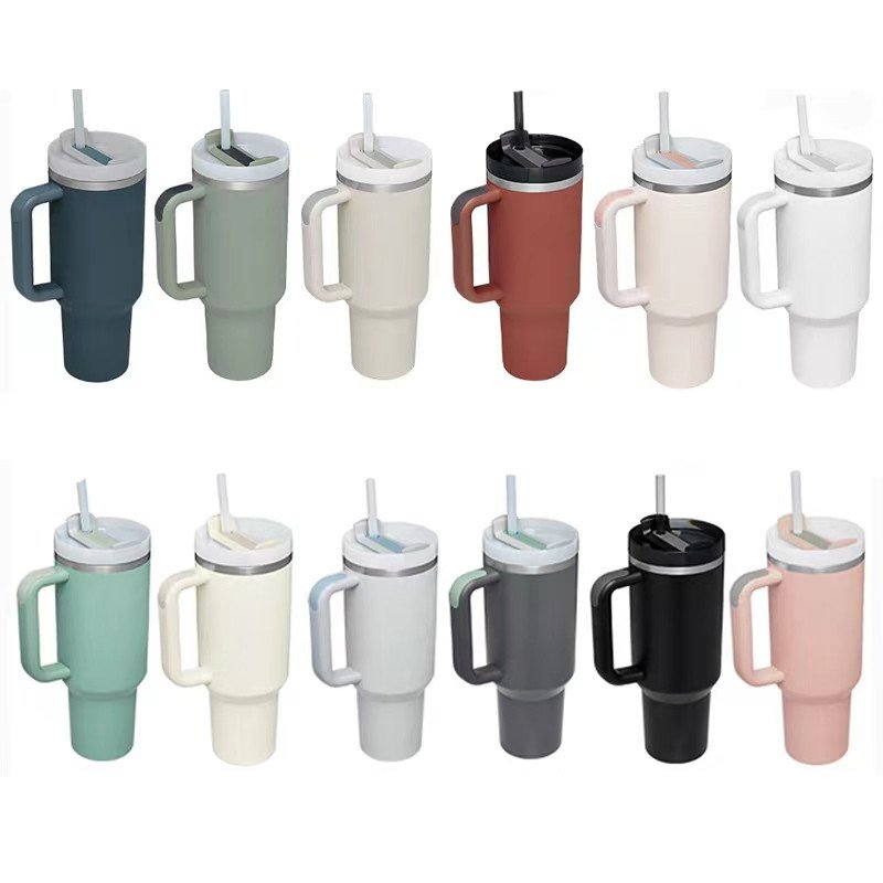 Hot Selling 40oz Powder Coated 40 oz tumbler with handle Double Wall Vacuum Insulated Coffee Mug With Handle and Straw