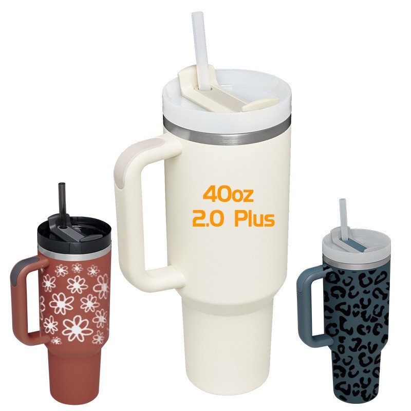 Hot Selling 40oz Powder Coated 40 oz tumbler with handle Double Wall Vacuum Insulated Coffee Mug With Handle and Straw
