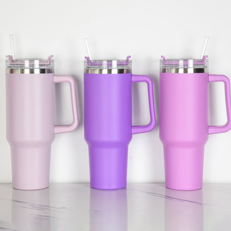 Hot Selling 40oz Powder Coated 40 oz tumbler with handle Double Wall Vacuum Insulated Coffee Mug With Handle and Straw