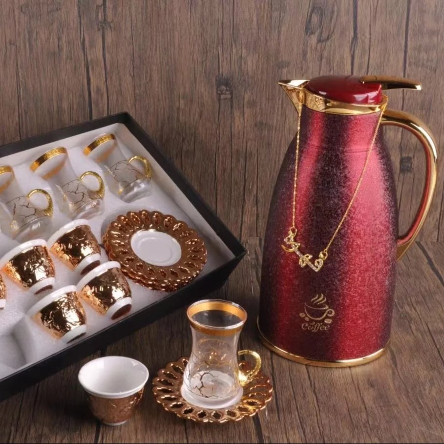 New Arrival Arabian Vacuum Coffee Pot Set 1600ML High Quality Gold Metal Thermos Vacuum Flask Coffee Pot
