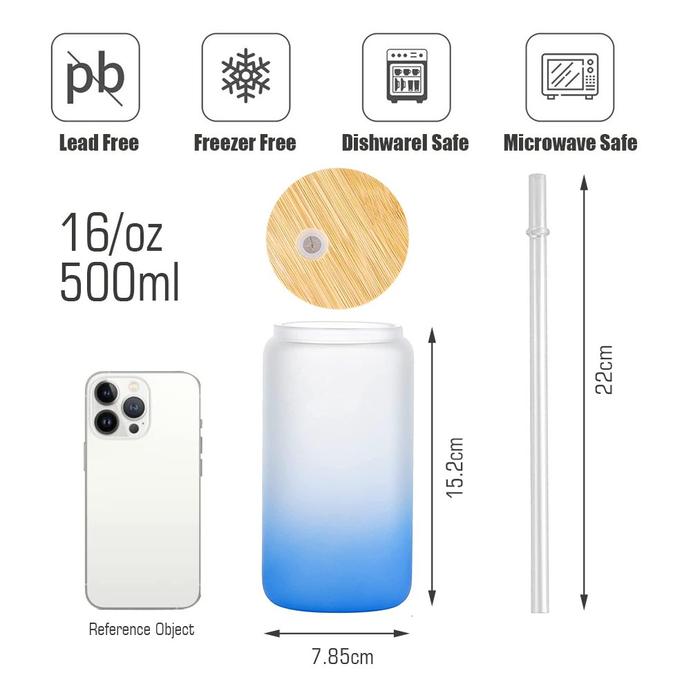 Travel Camping 500ml Sublimation Glass Mug Iridescent Thermal With Bamboo Lid And Straw