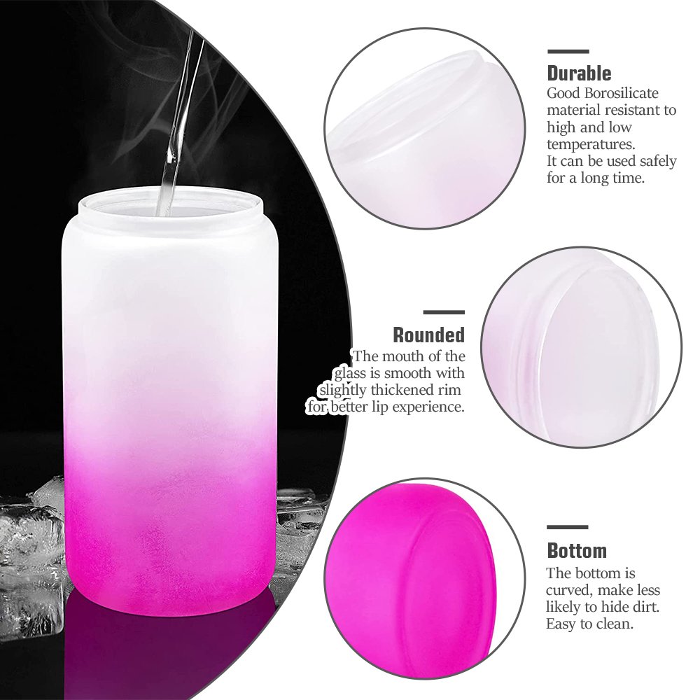 Travel Camping 500ml Sublimation Glass Mug Iridescent Thermal With Bamboo Lid And Straw