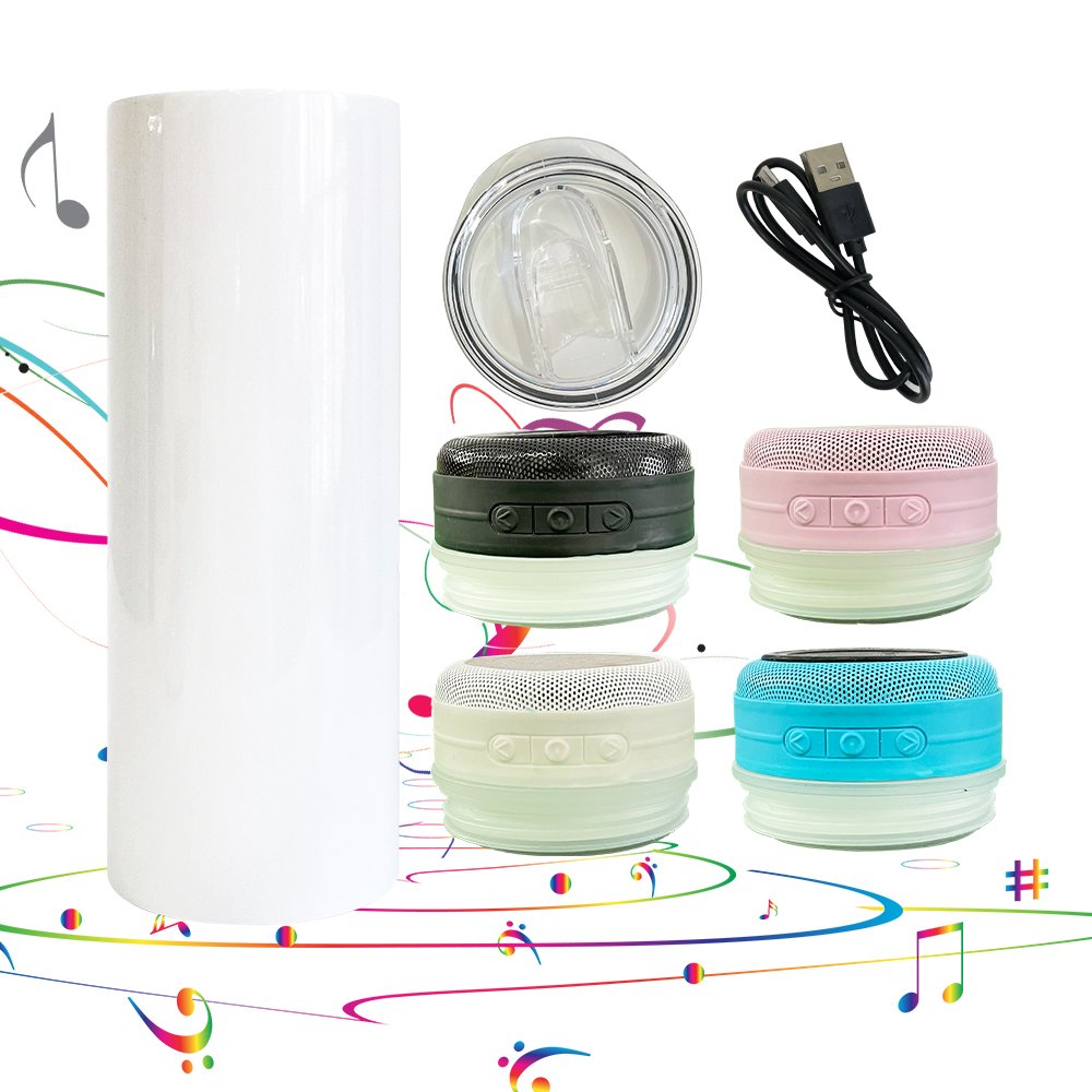 USA Warehouse 25pcs non tapered white 20oz speaker tumbler Sublimation blanks Straight display glow in dark Music Tumbler