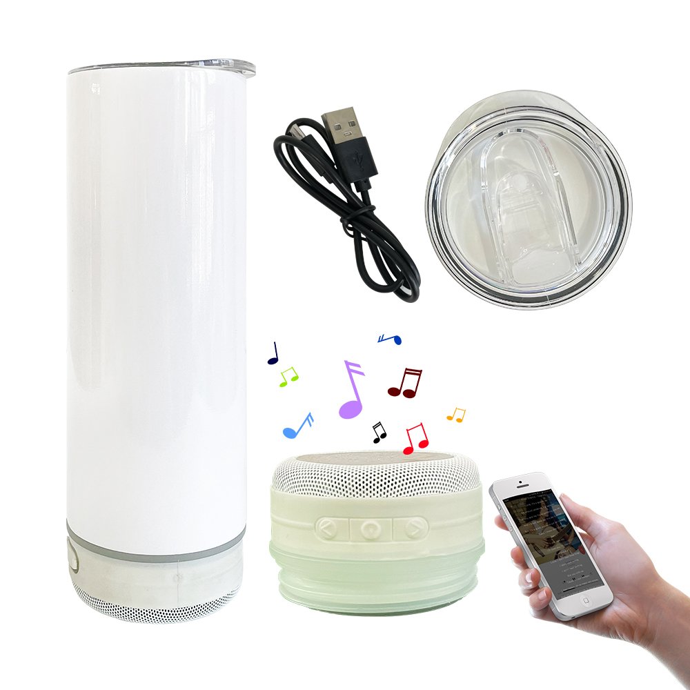 USA Warehouse 25pcs non tapered white 20oz speaker tumbler Sublimation blanks Straight display glow in dark Music Tumbler