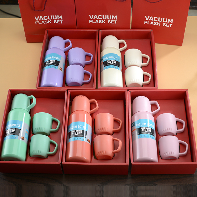 2024 Wholesale Vacuum Flask Sets Stainless Steel Water Cup Creative Gift Set With Cover Handle Portable Car Water Bottle Sets