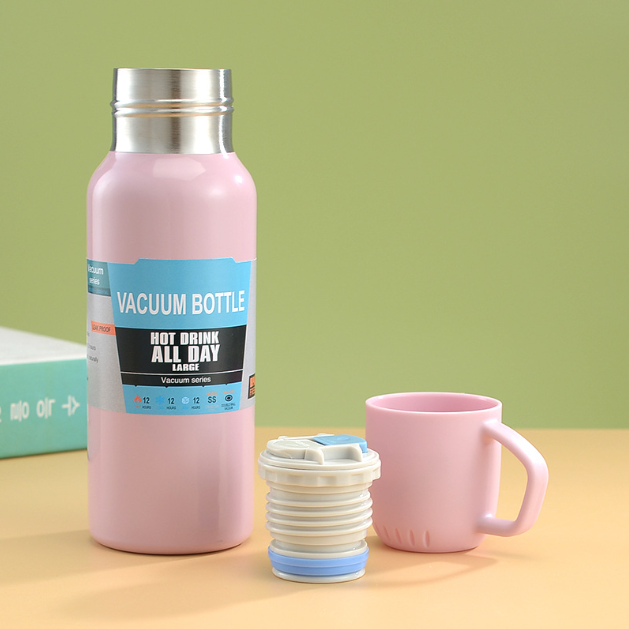 2024 Wholesale Vacuum Flask Sets Stainless Steel Water Cup Creative Gift Set With Cover Handle Portable Car Water Bottle Sets