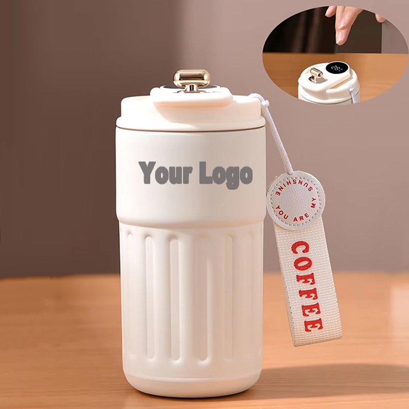 Custom LOGO Eco Friendly Bpa Free Double Wall Stainless Steel Vacuum Smart Temperature Display Coffee Mug Cups With Led Lid
