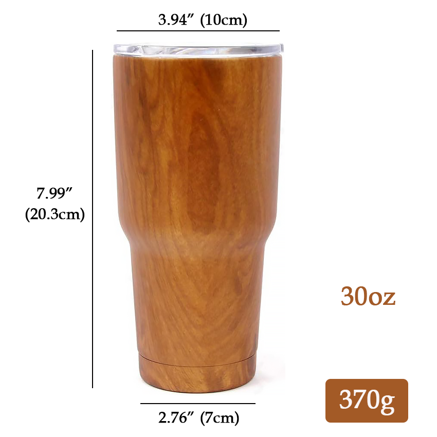 Custom New Product Wood Grain 30oz Double Wall Coffee Cup Stainless Steel Vacuum Insulated Travel Mug Tumbler with Lid