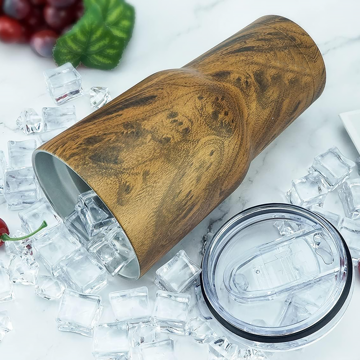 Custom New Product Wood Grain 30oz Double Wall Coffee Cup Stainless Steel Vacuum Insulated Travel Mug Tumbler with Lid