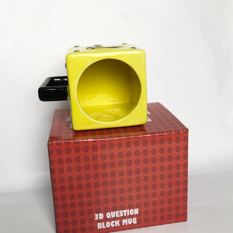 (Wholesale) Hot selling anime cartoon ceramic Mario question block coffee mug with lid for gift