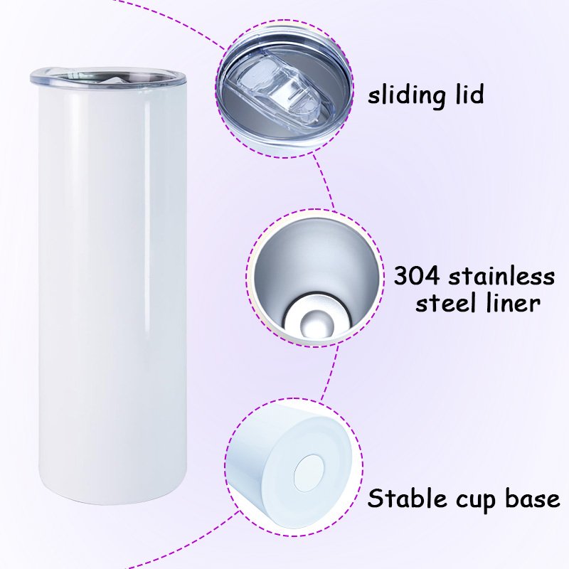 New Style 20 oz White Stainless Steel Sublimation Blanks Flat Edge Straight Tumbler With Lid And Straw
