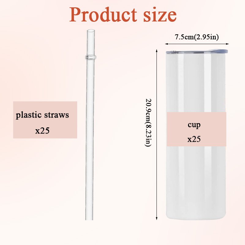 New Style 20 oz White Stainless Steel Sublimation Blanks Flat Edge Straight Tumbler With Lid And Straw