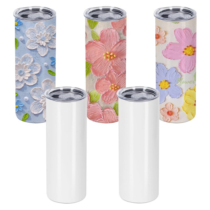 New Style 20 oz White Stainless Steel Sublimation Blanks Flat Edge Straight Tumbler With Lid And Straw