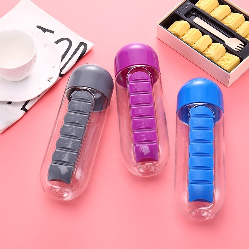 Plastic Water Bottle With Pill Box Portable Water Cups Customized Logo 700ML Water Bottle Large Capacity