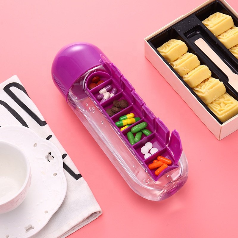 Plastic Water Bottle With Pill Box Portable Water Cups Customized Logo 700ML Water Bottle Large Capacity