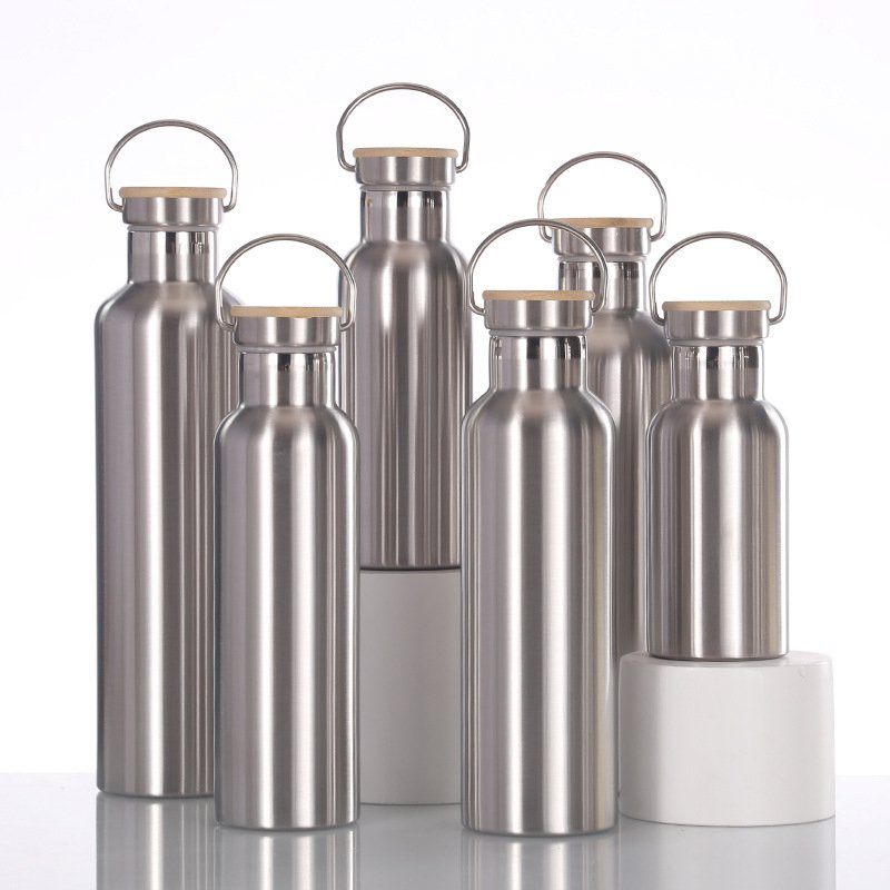 Vacuum Flask Sports Water Bottle Bamboo and Wood Portable Travel Cover Handle Customizable Thermo Sports Camping CLASSIC