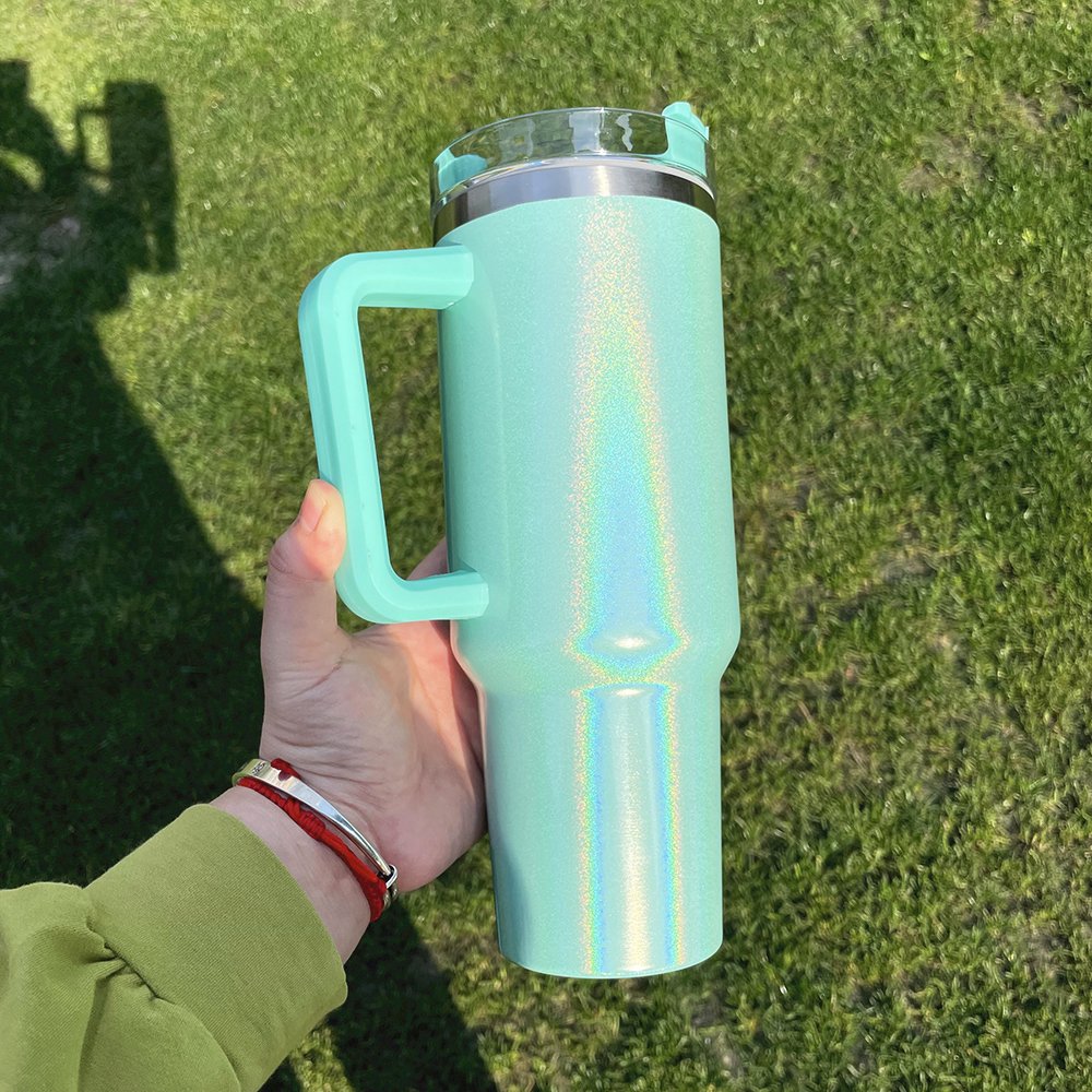 20PACK US Warehouse 40oz shimmer holographic glitter blank sublimation mugs sublimation tumbler with handle and straw
