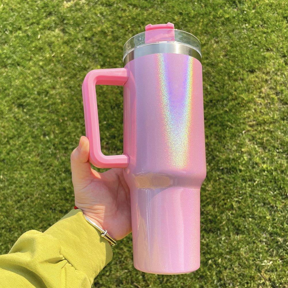 20PACK US Warehouse 40oz shimmer holographic glitter blank sublimation mugs sublimation tumbler with handle and straw