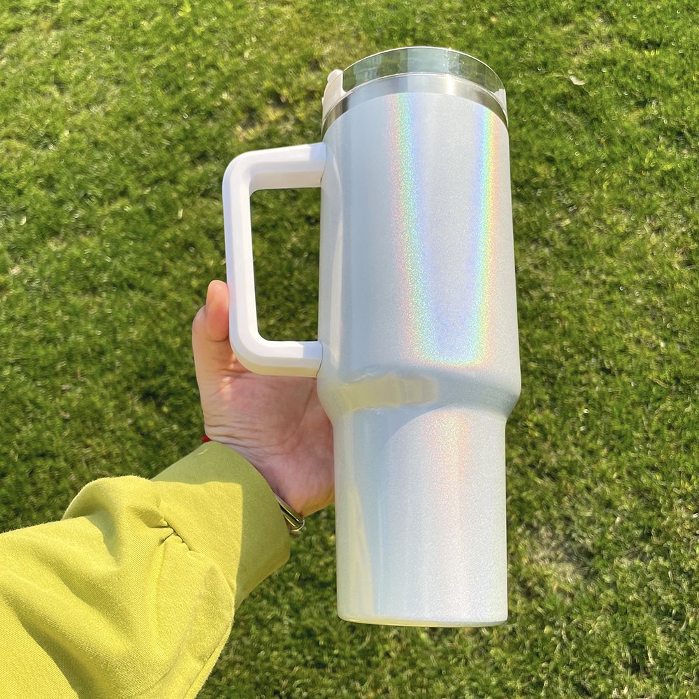 20PACK US Warehouse 40oz shimmer holographic glitter blank sublimation mugs sublimation tumbler with handle and straw