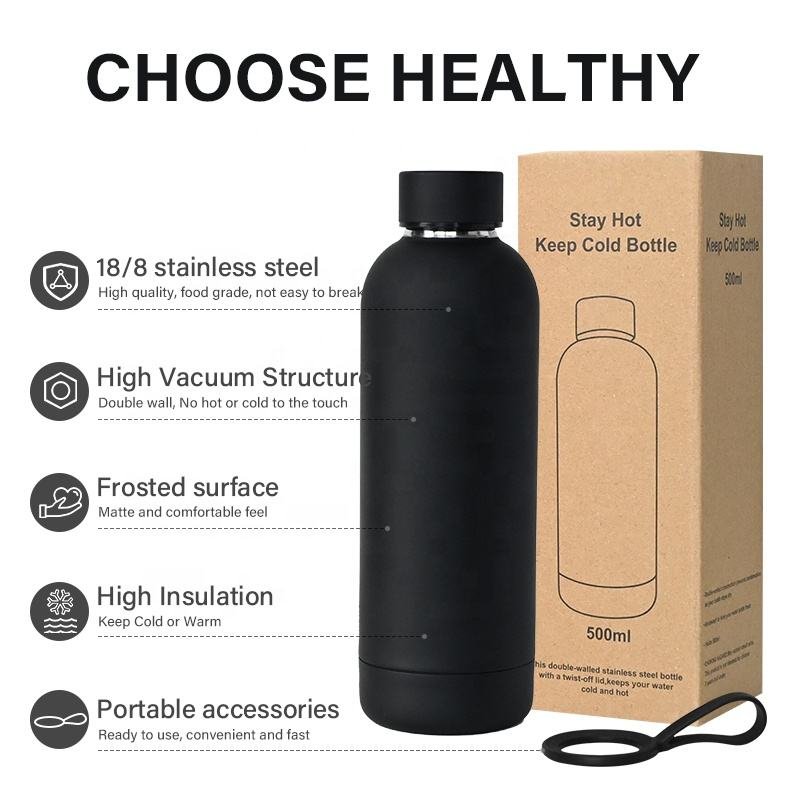 Custom Colorful 500ml Frosted Soft Touch Sport Cup Vacuum Flask Stainless Steel Drink Bottles With Straw Sports Water Bottle