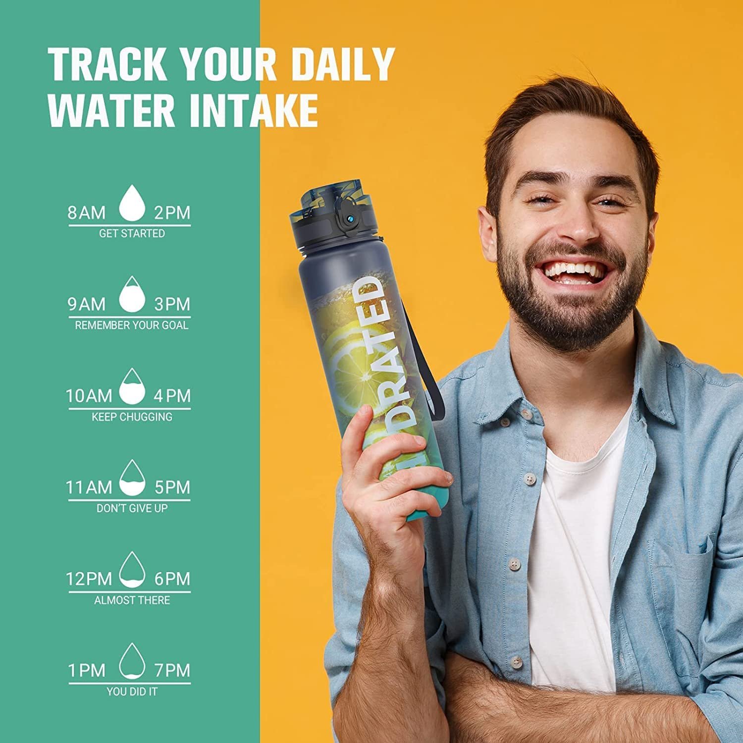 32oz Motivational Water Bottle with Time Marker Chug Lid Leak proof BPA Free Tritan Wide Mouth Custom Logo Plastic Water Bottle