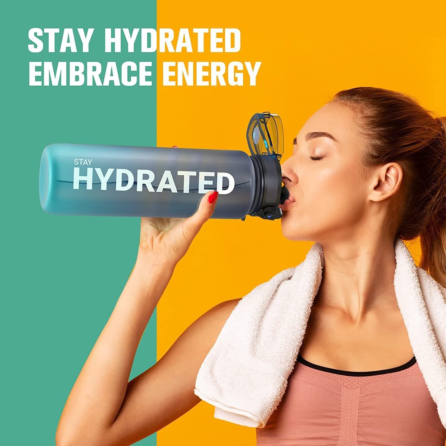 32oz Motivational Water Bottle with Time Marker Chug Lid Leak proof BPA Free Tritan Wide Mouth Custom Logo Plastic Water Bottle