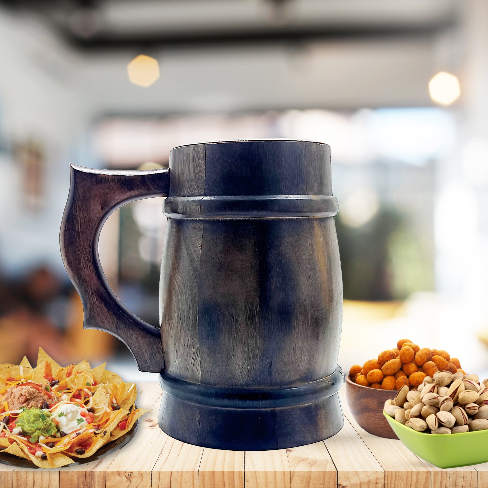 Dark Brown Aesthetic Wooden Beer Mug 500ml Capacity Sturdy Elegant with Handles Dining Bubble Tea Largest Manufacture Company