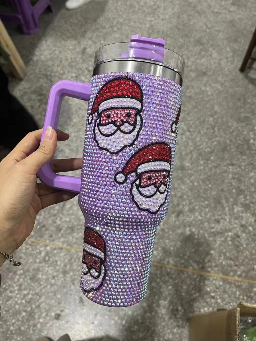 12 Colors Wholesale High Quality Christmas Rhinestone Tumblers 40oz Stainless Steel Christmas Coffee Travel Mugs