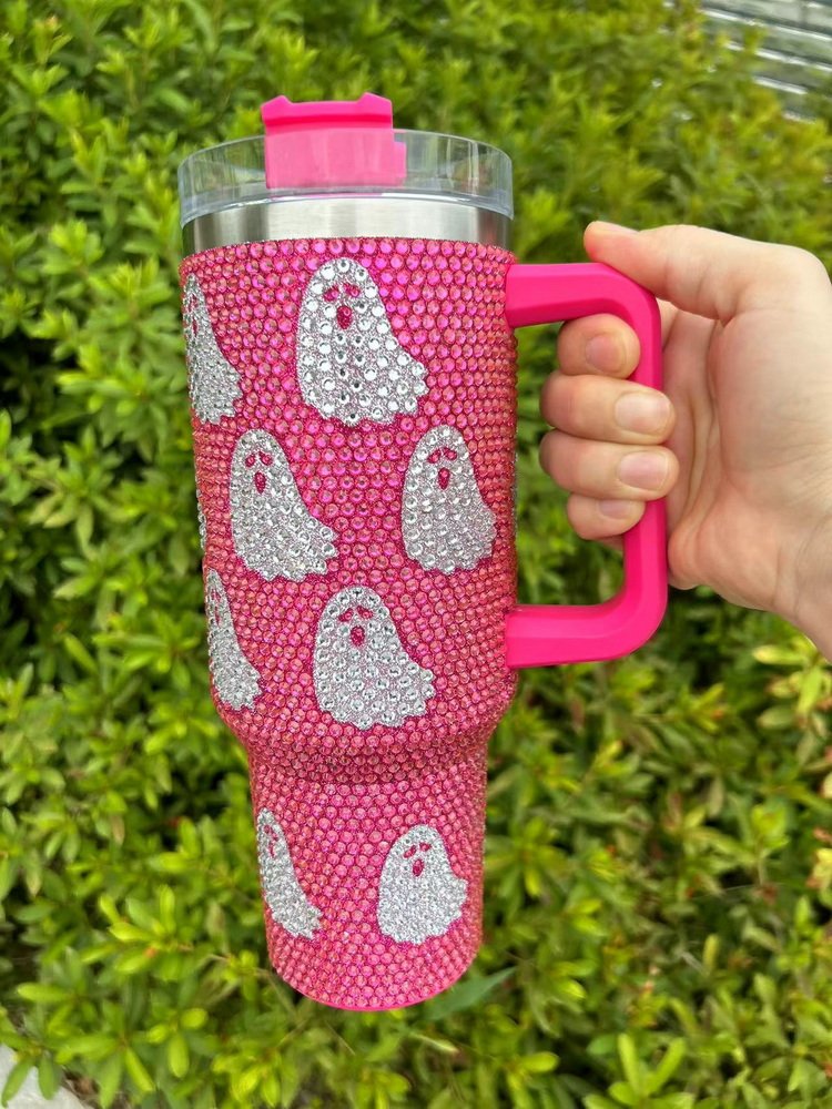 12 Colors Wholesale High Quality Christmas Rhinestone Tumblers 40oz Stainless Steel Christmas Coffee Travel Mugs