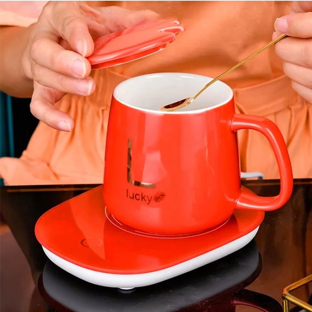 Custom Logo USB Office Home Gift Smart Ceramic Warmer Cup Heater Heating Pad Temperature Control Water Coffee Mug Set
