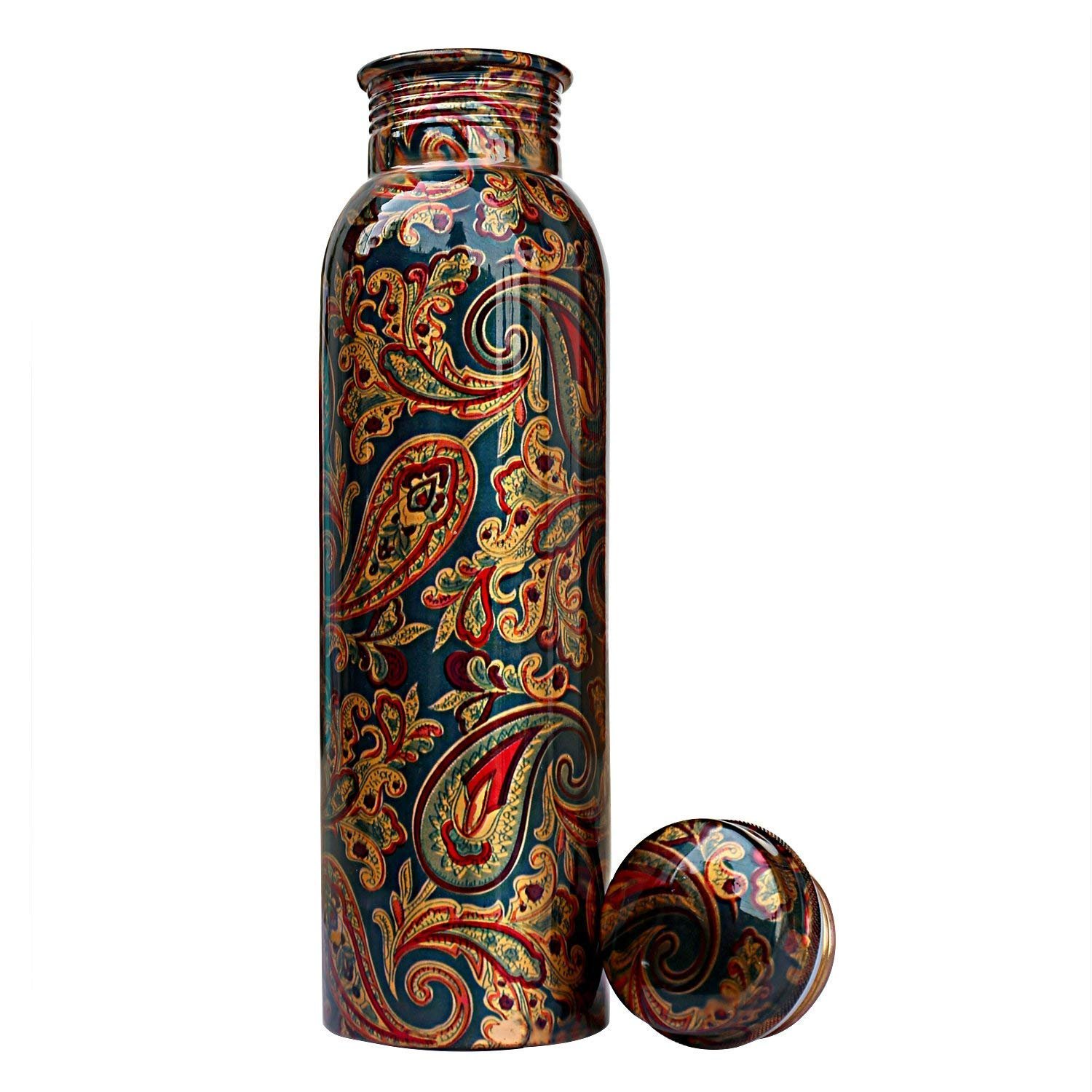 Hammered Antique Copper Metal Water Bottle Set 1000ml Capacity Tabletop Ayurveda Benefits Coloured Water Drinking Bottle 350g