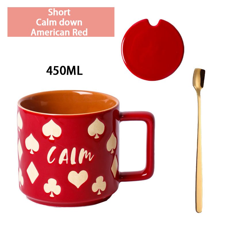 Wholesale Heart pattern mugs 480ml ceramic coffee milk cup with golden spoon and lid