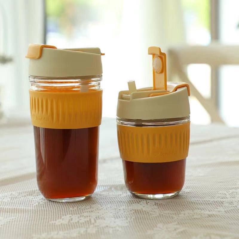 KLH029 Juice Mug With Cover Office Coffee Bottle Portable Milk Tea Tumblers Student Drink Straw Cup Korean Water Glass