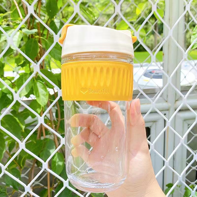 KLH029 Juice Mug With Cover Office Coffee Bottle Portable Milk Tea Tumblers Student Drink Straw Cup Korean Water Glass