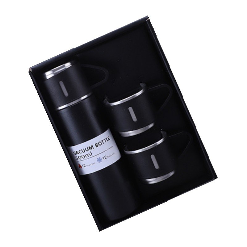 Business custom 304 Stainless Steel Vacuum Flask Gift Set With One Cup Two Lid Gift Box Water Bottle vacuum thermos sets