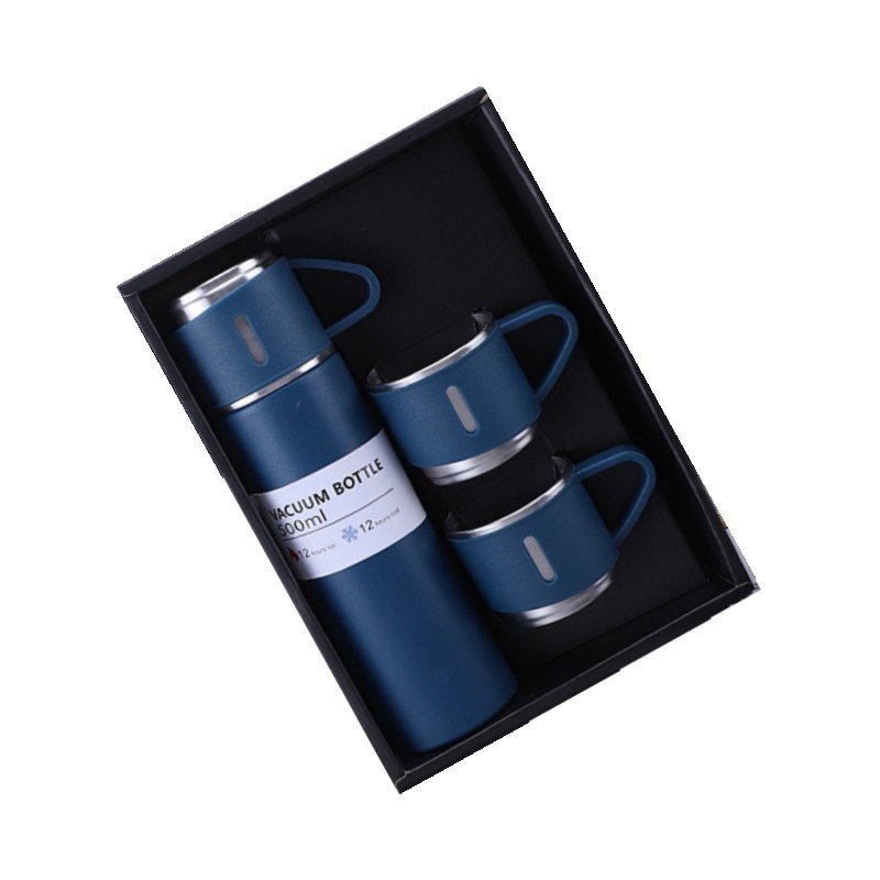 Business custom 304 Stainless Steel Vacuum Flask Gift Set With One Cup Two Lid Gift Box Water Bottle vacuum thermos sets